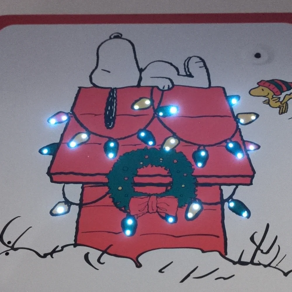 Peanuts Snoopy Woodstock Light-Up & Mus Christmas Collectible Tin Red Multicolor